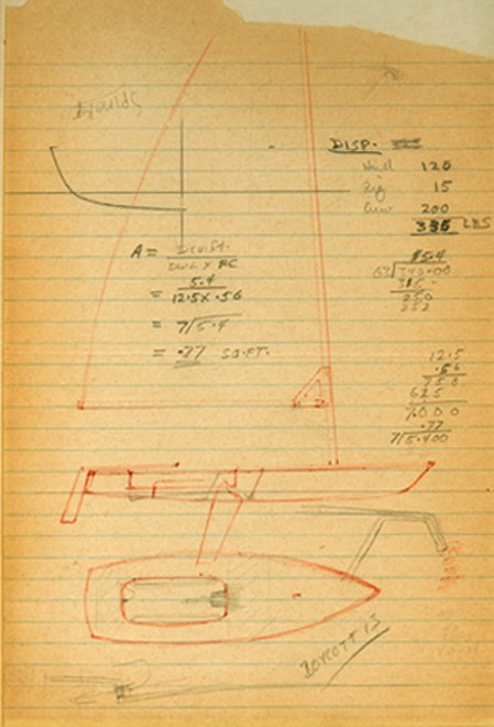 Laser designer Bruce Kirby’s famous first rough sketch - note not a paper napkin © Bruce Kirby